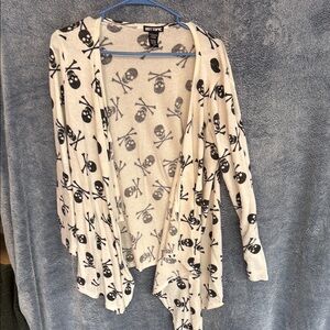 Hot Topic Cream and Black Floral Cardigan Sweater